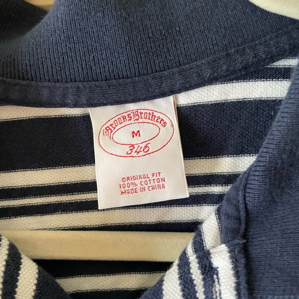 Brooks Brothers 346 Navy Blue White Striped Short Sleeve Cotton Polo Golf Rugby - Picture 4 of 5